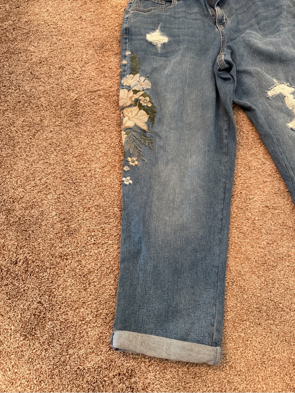 Style & Co. Blue Flare Jeans with Floral Embroidery - Picture 3 of 6
